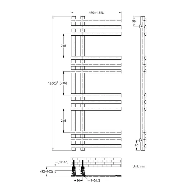 Madrid Electric Matt Black Designer Heated Towel Rail 1200x450mm