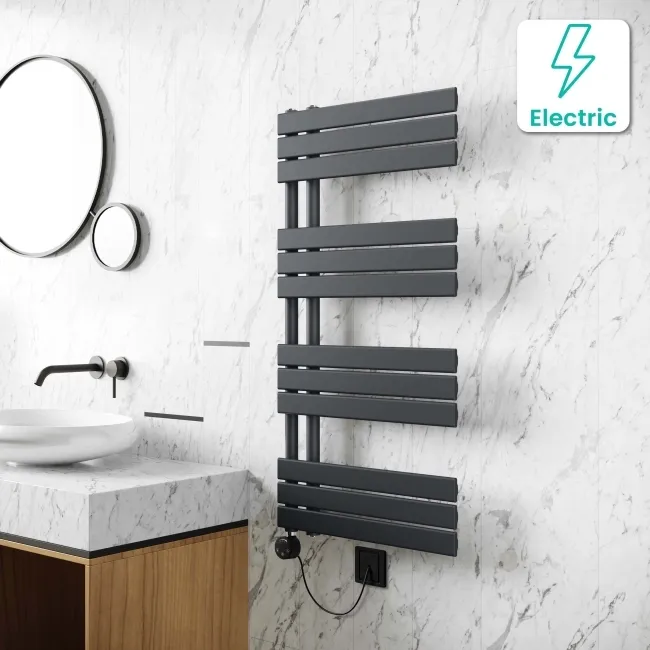 Seville Electric Anthracite Designer Flat Panel Heated Towel Rail 1200x600mm