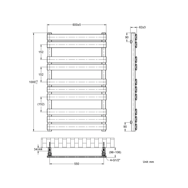 Santorini Electric White Flat Panel Heated Towel Rail 1000x600mm