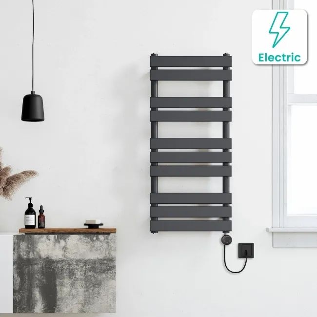 Santorini Electric Anthracite Flat Panel Heated Towel Rail 1000x450mm