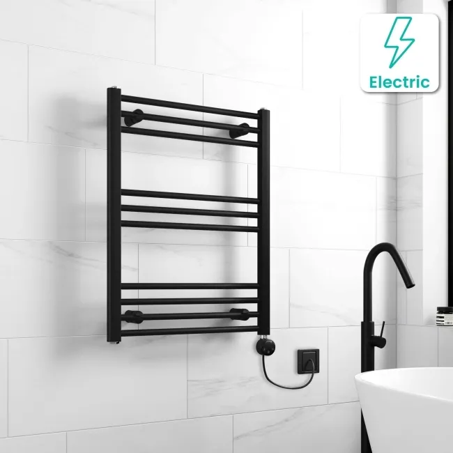 Barcelona Electric Matt Black Straight Heated Towel Rail 800x600mm
