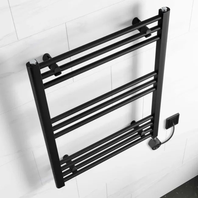 Barcelona Electric Matt Black Straight Heated Towel Rail 800x600mm