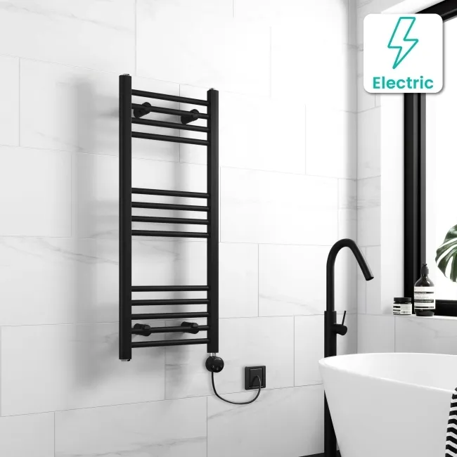 Barcelona Electric Matt Black Straight Heated Towel Rail 1000x400mm