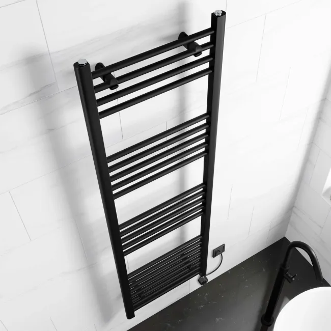 Barcelona Electric Matt Black Straight Heated Towel Rail 1600x500mm