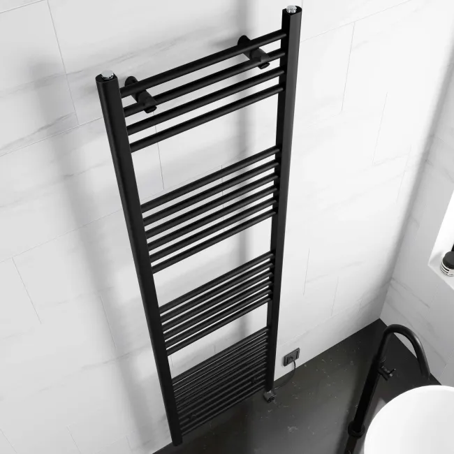 Barcelona Electric Matt Black Straight Heated Towel Rail 1800x500mm