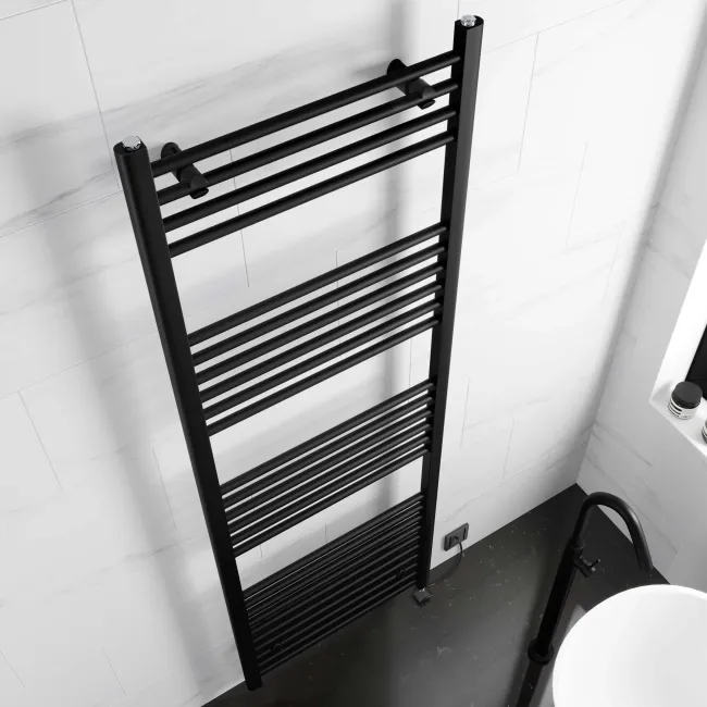 Barcelona Electric Matt Black Straight Heated Towel Rail 1800x600mm