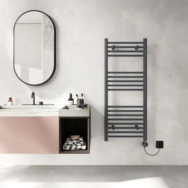 Barcelona Electric Anthracite Straight Heated Towel Rail 1200x500mm