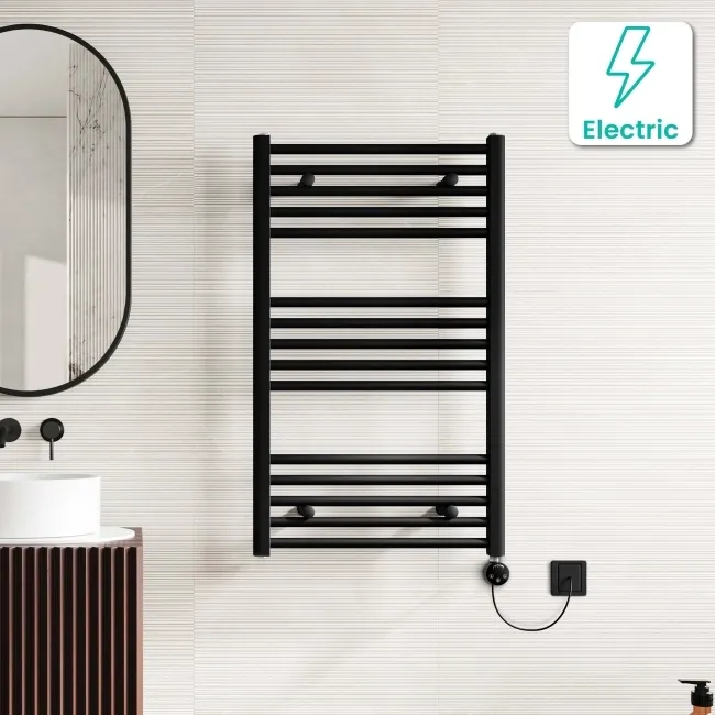Naples Electric Premium Matt Black Straight Heated Towel Rail 1000x600mm