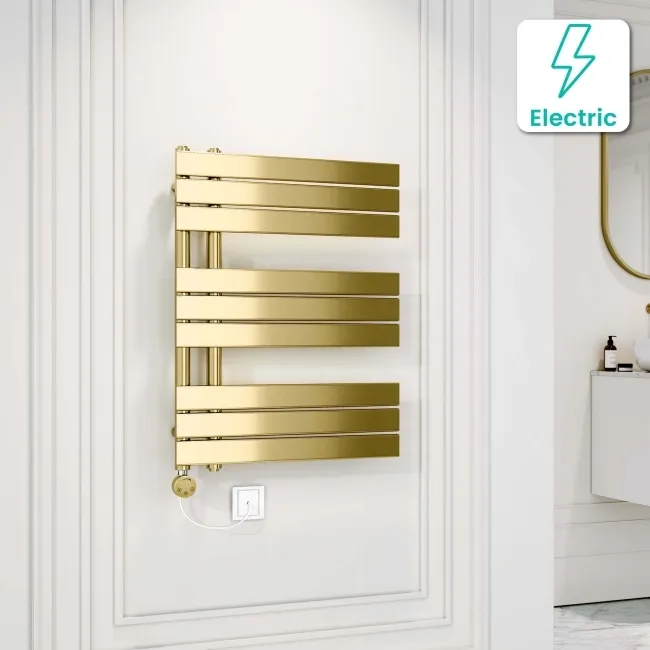 Seville Electric Brushed Brass Designer Flat Panel Heated Towel Rail 800x600mm