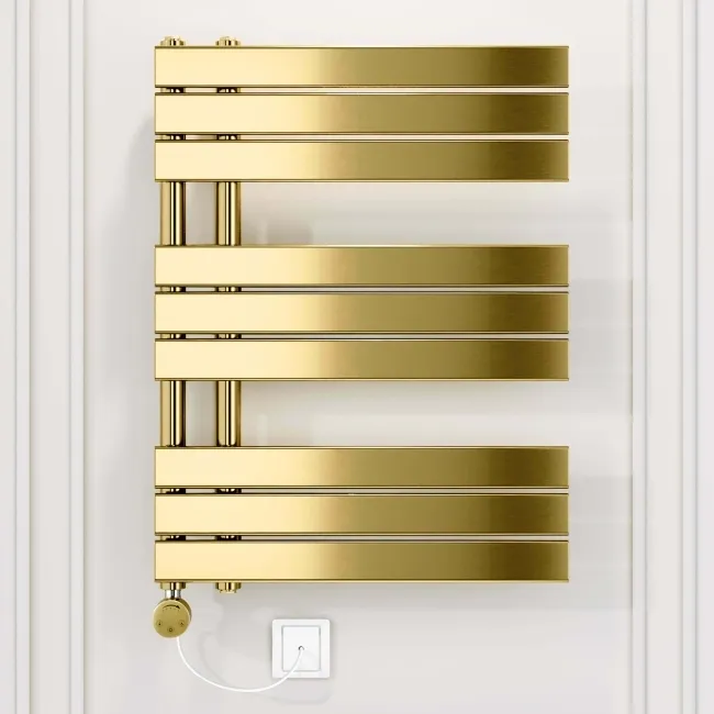 Seville Electric Brushed Brass Designer Flat Panel Heated Towel Rail 800x600mm