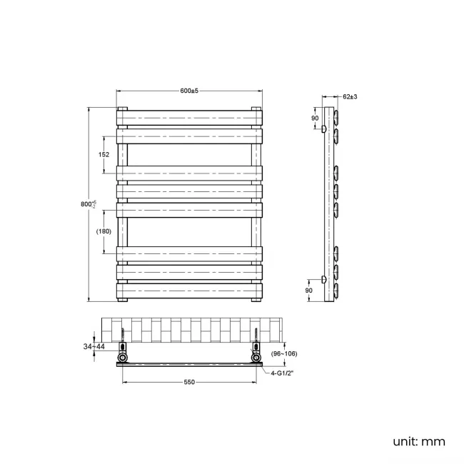 Santorini Electric Brushed Brass Flat Panel Heated Towel Rail 800x600mm