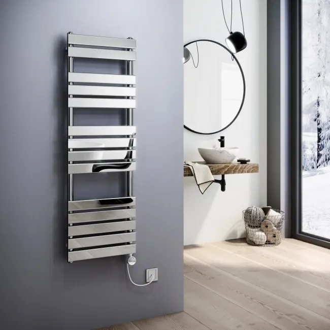 Santorini Electric Chrome Flat Panel Heated Towel Rail 1400x450mm