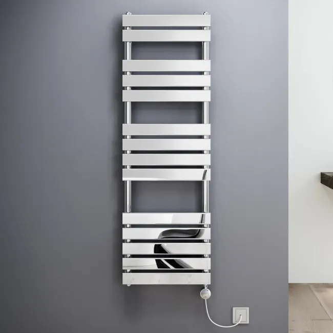 Santorini Electric Chrome Flat Panel Heated Towel Rail 1400x450mm