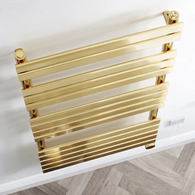 Santorini Electric Brushed Brass Flat Panel Heated Towel Rail 1400x600mm