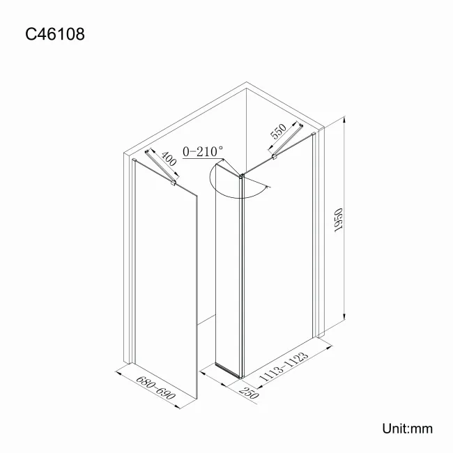 Copenhagen Easy Clean 8mm Walk In Shower Enclosure 1100mm & 700mm Glass with Pivotal Return Panel