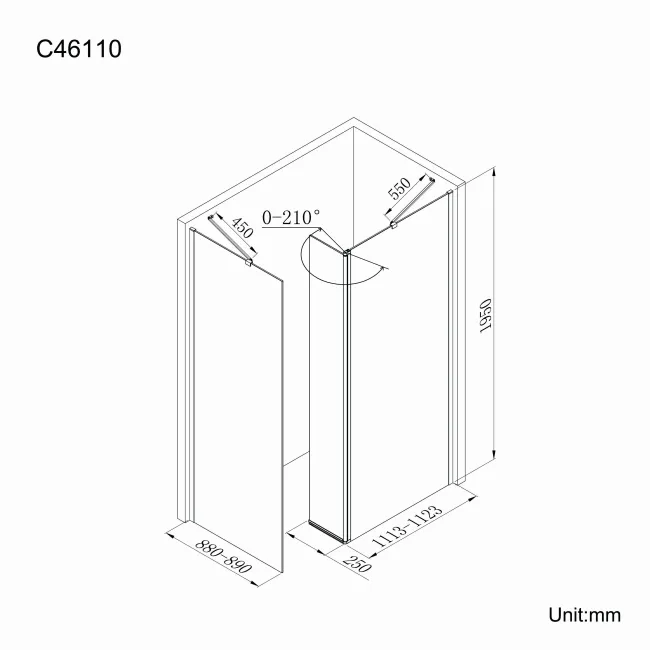 Copenhagen Easy Clean 8mm Walk In Shower Enclosure 1100mm & 900mm Glass with Pivotal Return Panel