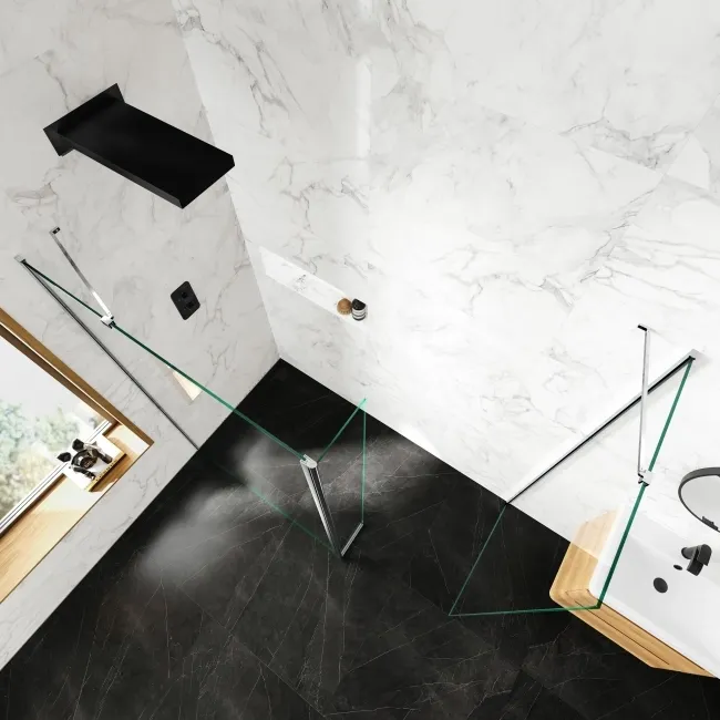 Copenhagen Easy Clean 8mm Walk In Shower Enclosure 1200mm & 700mm Glass with Pivotal Return Panel