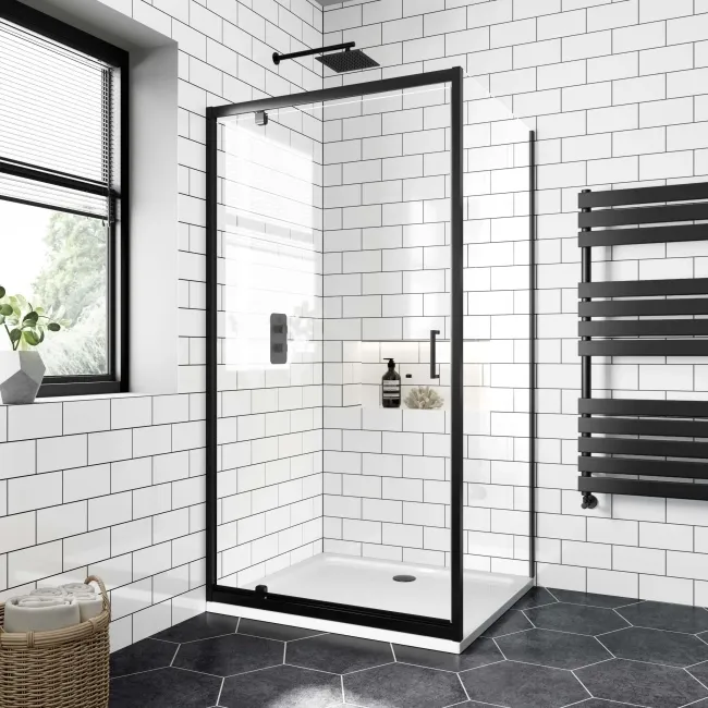 London Matt Black 6mm Pivot Shower Enclosure 1000x760mm