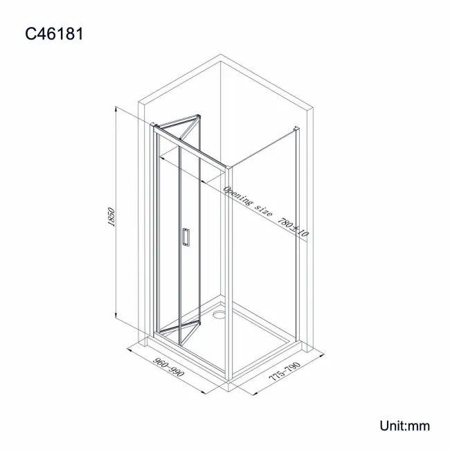 London 6mm Bifold Shower Enclosure 1000x800mm