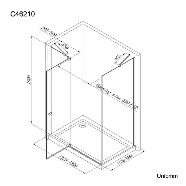 Vienna Matt Black Easy Clean 8mm Hinged Shower Enclosure 1400x900mm