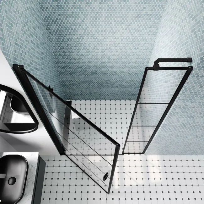 Toulon Matt Black Easy Clean 6mm Pivot Shower Door 1200mm