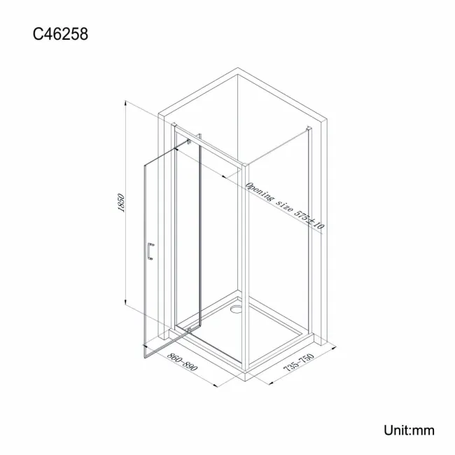 London Matt Black 6mm Pivot Shower Enclosure 900x760mm