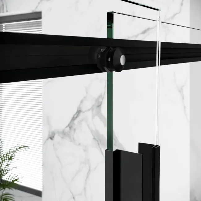 Stockholm Matt Black Easy Clean 8mm Frameless Sliding Shower Enclosure 1100x900mm