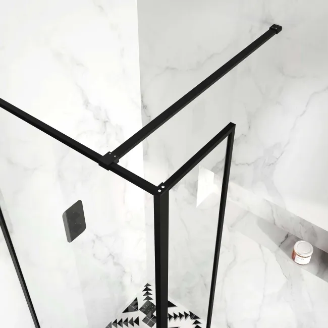 Munich Matt Black Framed 8mm Wet Room Shower Glass 700mm & 250mm Return Panel