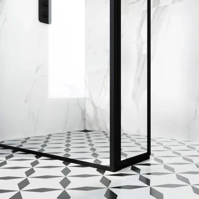 Munich Matt Black Framed 8mm Wet Room Shower Glass 900mm & 250mm Pivotal Return Panel