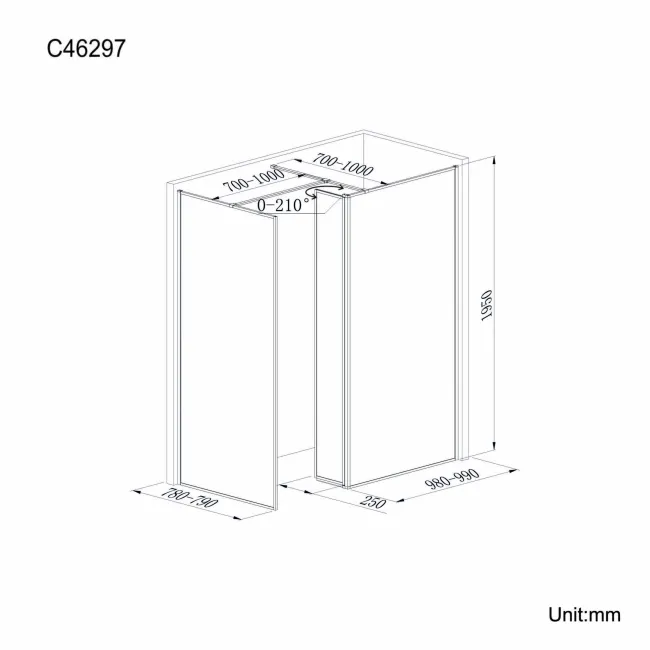 Munich Matt Black Framed 8mm Walk In Shower Enclosure 1000mm & 800mm Glass with Pivotal Return Panel