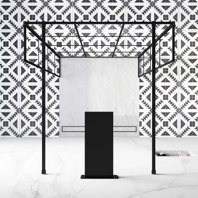 Munich Matt Black Grid 8mm Walk Through Wet Room Shower Glass Panel 1100mm & 250mm Return Panel