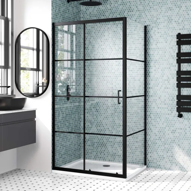 London Matt Black 6mm Sliding Shower Enclosure 1000x760mm