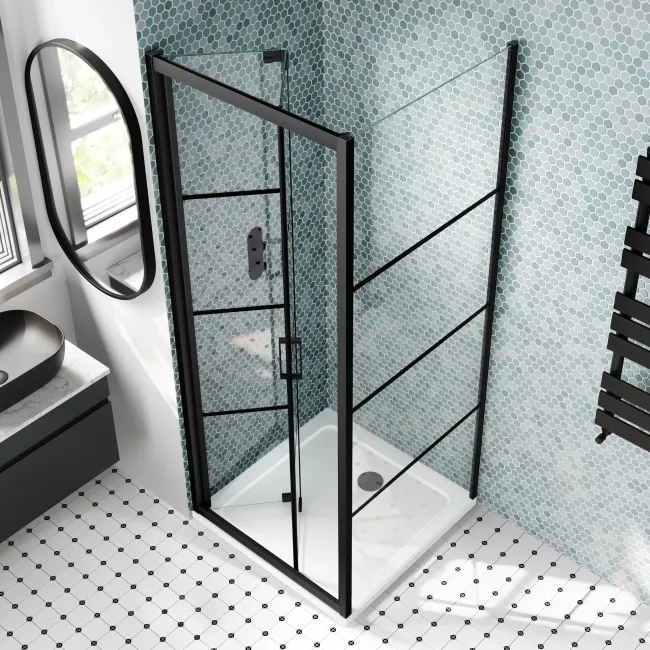 London Matt Black Grid 6mm Bifold Shower Enclosure 700x700mm