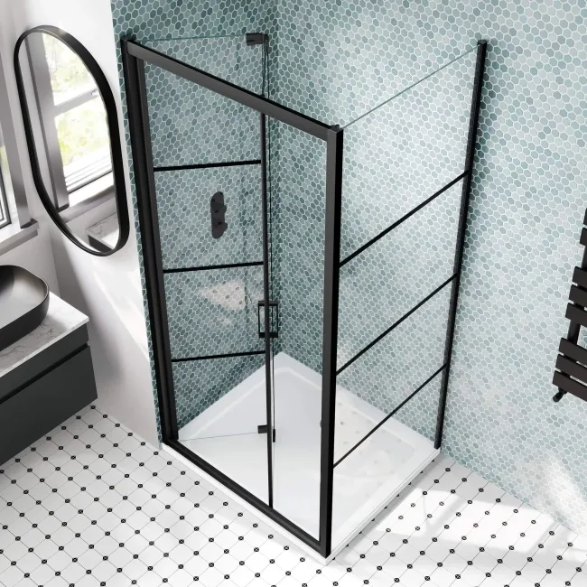 London Matt Black Grid 6mm Bifold Shower Enclosure 900x700mm