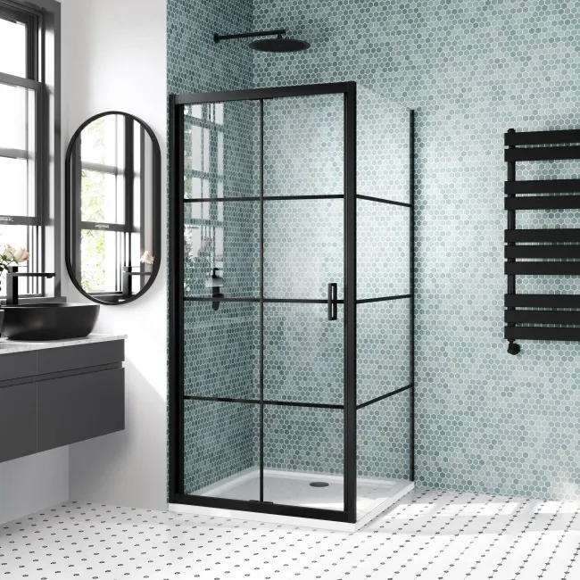 London Matt Black Grid 6mm Bifold Shower Enclosure 900x900mm