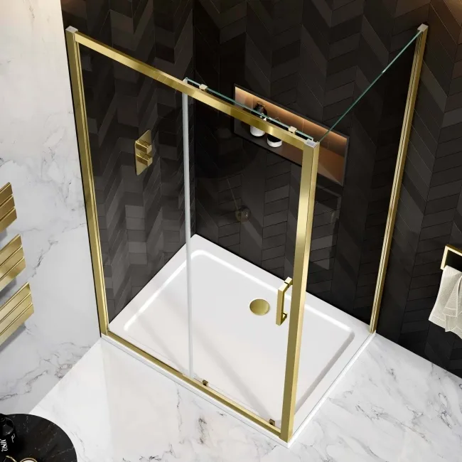 Hamburg Brushed Brass Easy Clean 8mm Sliding Shower Enclosure 1100x760mm - Easy Fix