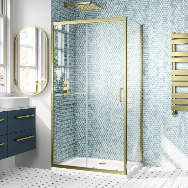 London Brushed Brass 6mm Sliding Shower Enclosure 1000x760mm