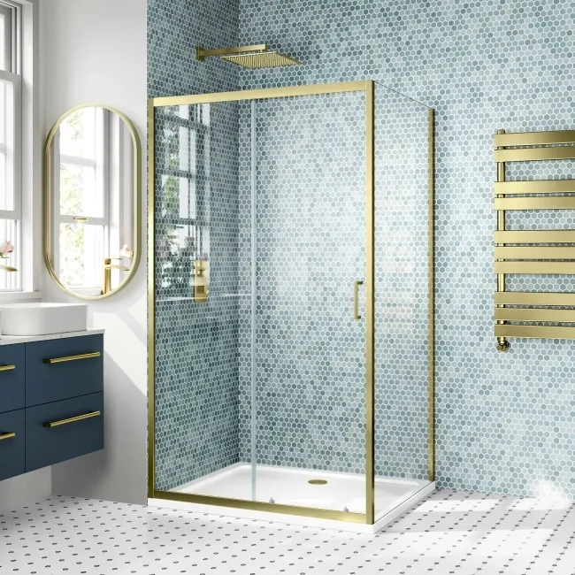 London Brushed Brass 6mm Sliding Shower Enclosure 1100x900mm