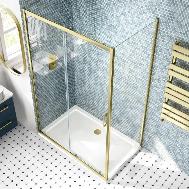 London Brushed Brass 6mm Sliding Shower Enclosure 1200x800mm