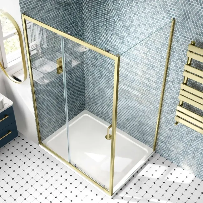 London Brushed Brass 6mm Sliding Shower Enclosure 1200x900mm