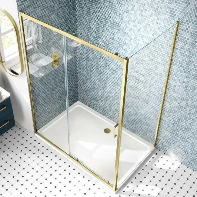 London Brushed Brass 6mm Sliding Shower Enclosure 1400x900mm