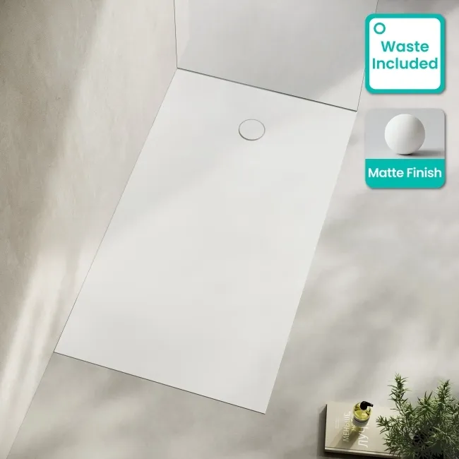 Seoul Low Profile Rectangular Matt White Stone Shower Tray 1600x700mm