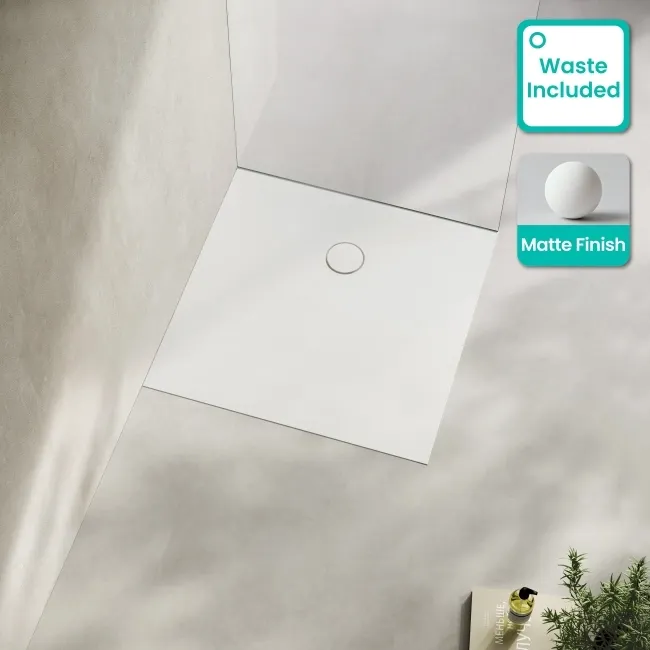 Seoul Low Profile Square Matt White Stone Shower Tray 800x800mm
