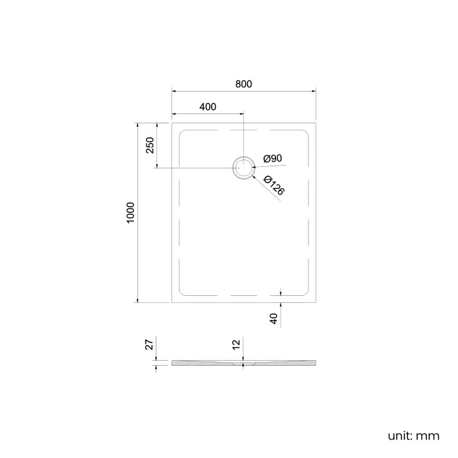 Seoul Low Profile Rectangular Matt White Stone Shower Tray 1000x800mm