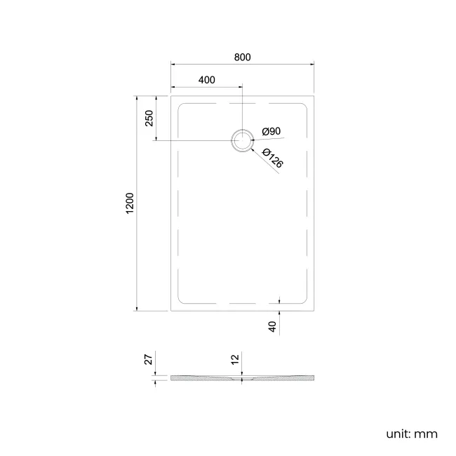 Seoul Low Profile Rectangular Matt White Stone Shower Tray 1200x800mm