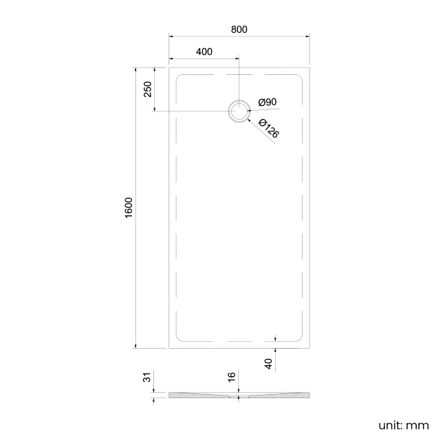 Seoul Low Profile Rectangular Matt White Stone Shower Tray 1600x800mm