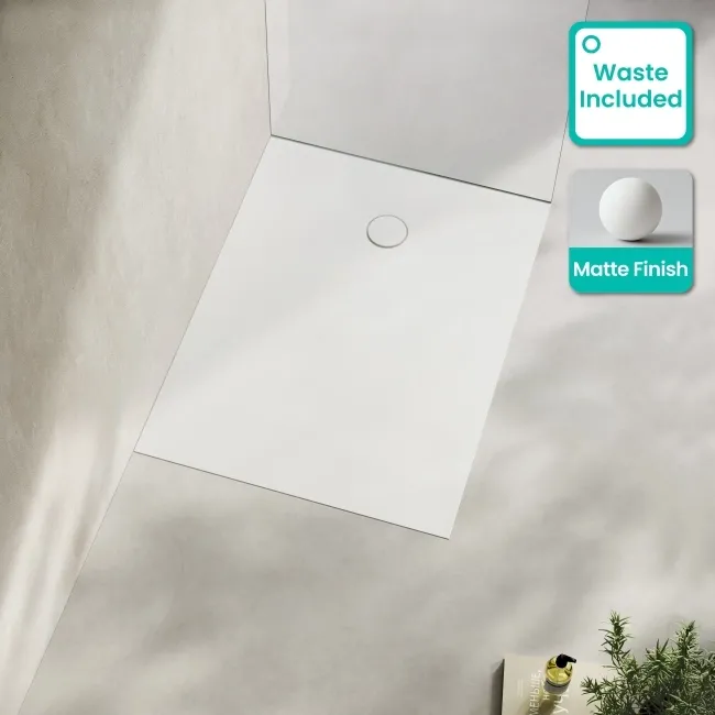 Seoul Low Profile Rectangular Matt White Stone Shower Tray 1200x900mm