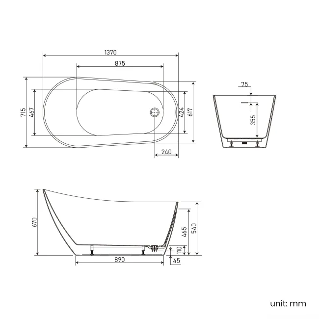 Richmond 1370mm Freestanding Slipper Bath