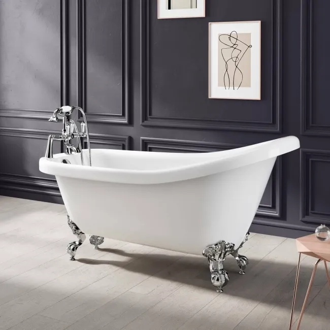 Highbury 1550mm Roll Top Slipper Bath - Chrome Ball Feet
