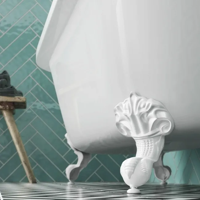 Harrow 1700mm Back To Wall Roll Top Bath - White Ball Feet